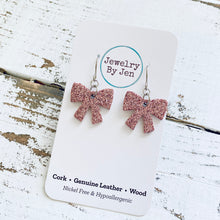 Load image into Gallery viewer, Bow Earrings: Fine Pink Glitter