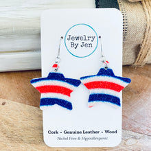 Load image into Gallery viewer, Star Earrings (Medium): Red, White &amp; Blue Fine Glitter