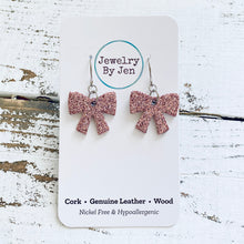 Load image into Gallery viewer, Bow Earrings: Fine Pink Glitter