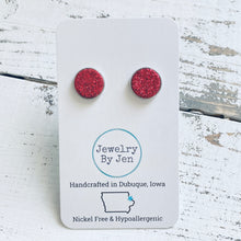 Load image into Gallery viewer, Stud Earrings: Red Fine Glitter