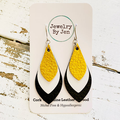 Skinny Teardrop Earrings: Metallic Yellow/White/Black