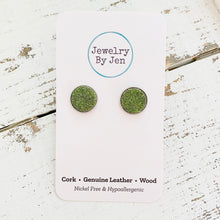 Load image into Gallery viewer, Stud Earrings: Olive Green Fine Glitter