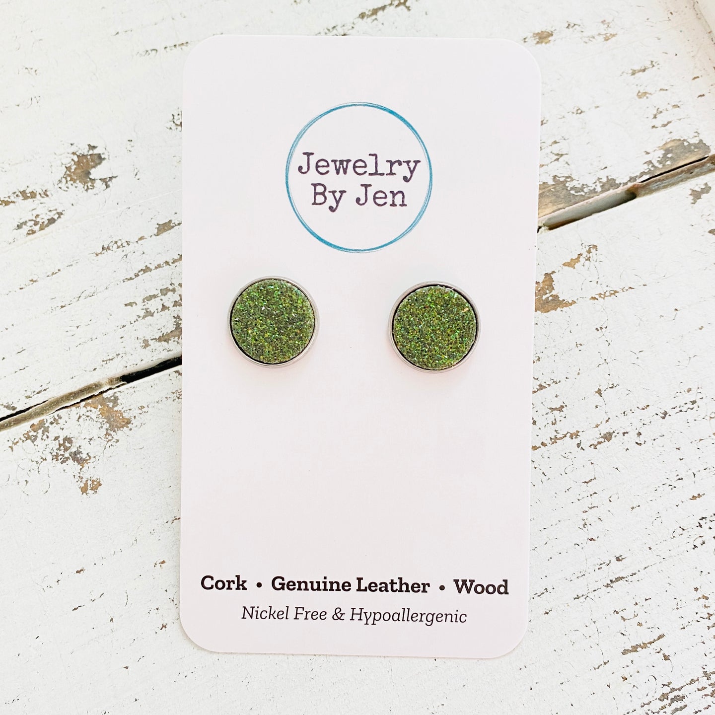 Stud Earrings: Olive Green Fine Glitter