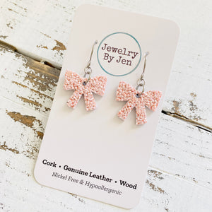 Bow Earrings: Pink Glitter