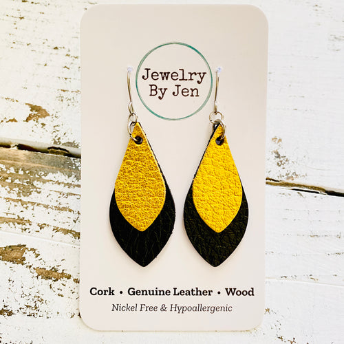 Skinny Teardrop Earrings: Metallic Yellow & Black