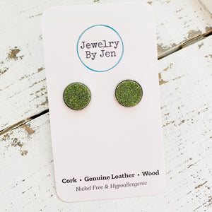 Stud Earrings: Olive Green Fine Glitter