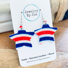 Load image into Gallery viewer, Star Earrings (Medium): Red, White &amp; Blue Fine Glitter