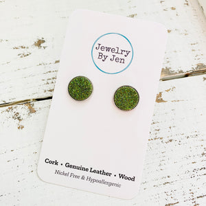 Stud Earrings: Olive Green Fine Glitter