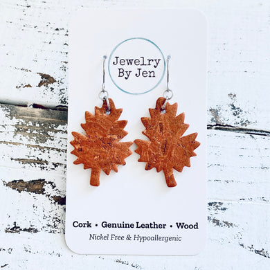 Leaf Earrings: Rust Cork