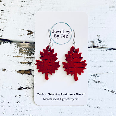 Leaf Earrings: Red Cork