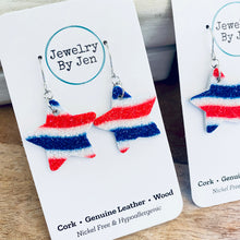 Load image into Gallery viewer, Star Earrings (Small): Red, White &amp; Blue Fine Glitter