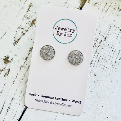 Stud Earrings: Fine Silver Glitter