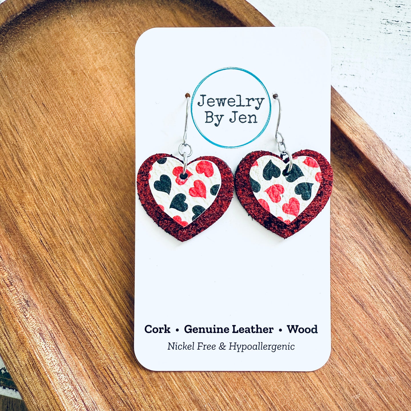 Heart Earrings: Queen of Hearts & Red Crackle