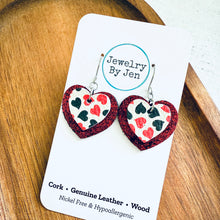 Load image into Gallery viewer, Heart Earrings: Queen of Hearts &amp; Red Crackle