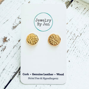 Stud Earrings: Gold Leather