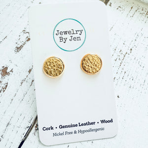 Stud Earrings: Gold Leather