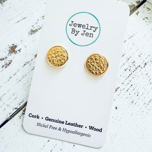 Stud Earrings: Gold Leather