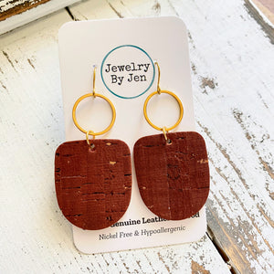 Boho Dangle Earrings: Cinnamon Cork w/Gold Accents