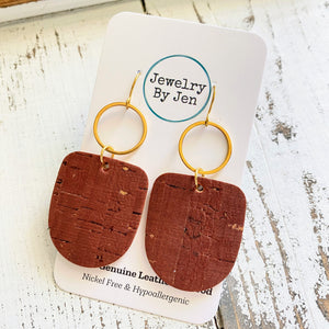 Boho Dangle Earrings: Cinnamon Cork w/Gold Accents