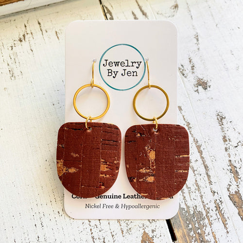 Boho Dangle Earrings: Cinnamon Cork w/Gold Accents