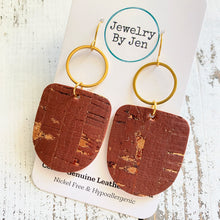 Load image into Gallery viewer, Boho Dangle Earrings: Cinnamon Cork w/Gold Accents