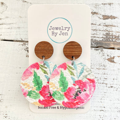 Wood Stud Earring: Watercolor Peonies & Roses