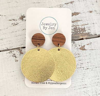 Wood Stud Earring: Smooth Gold Metallic