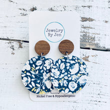 Load image into Gallery viewer, Wood Stud Earring: Navy Floral