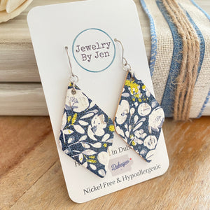 Lora Earrings: Navy Floral Cork