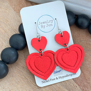 Embossed Double Heart: Metallic Red