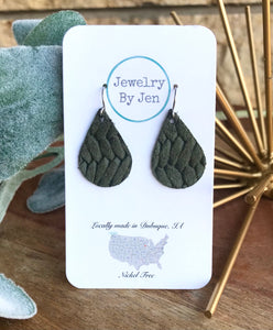 Small Teardrop Earrings: Olive Braided