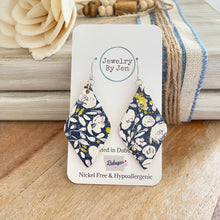 Load image into Gallery viewer, Lora Earrings: Navy Floral Cork