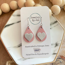 Load image into Gallery viewer, Small Teardrop Earrings: Pink w/ Silver Heart