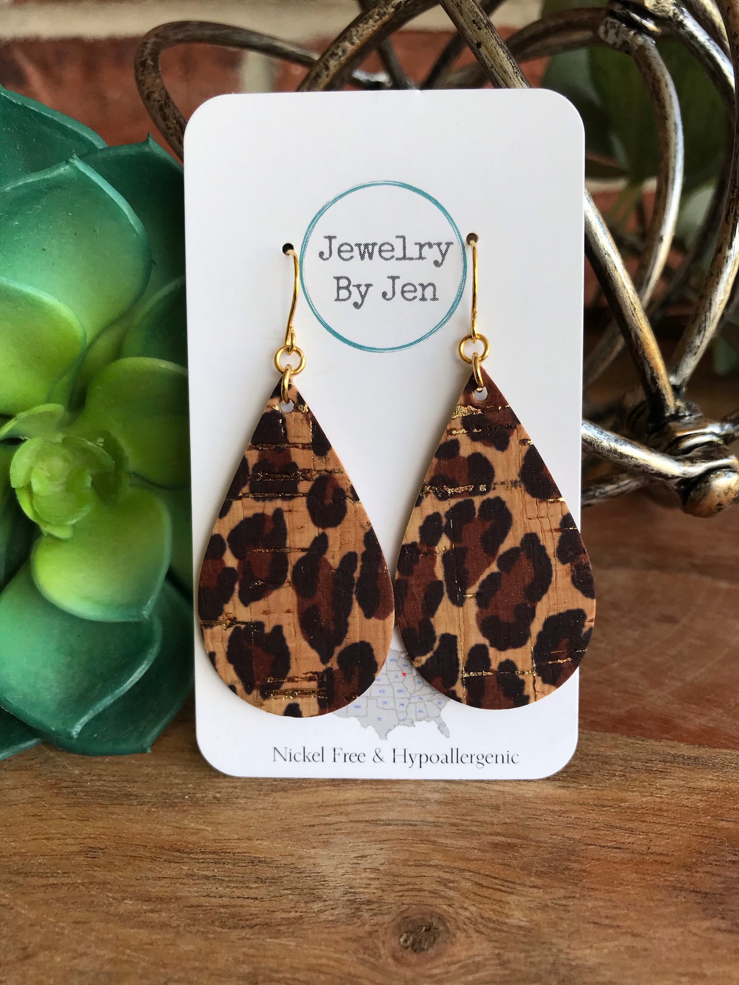 Medium Teardrop Earrings: Cheetah Cork